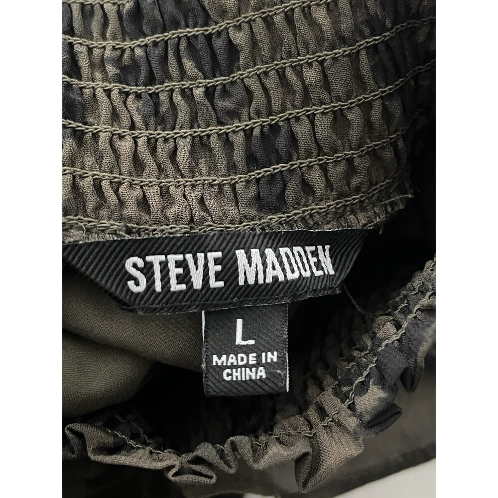 Steve‎ Madden Boho Floral Maxi Dress Olive Green Smocked Neck Garden Party  Sz L - Picture 7 of 12